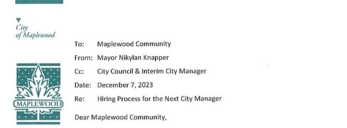 Maplewood mayor shares information about city manager hiring